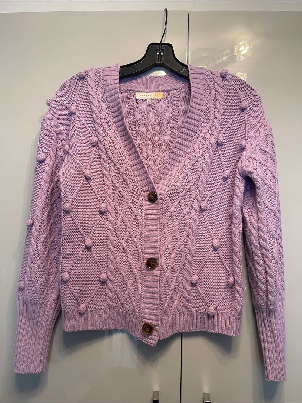 Textured Lavender Cable-Knit Button Cardigan